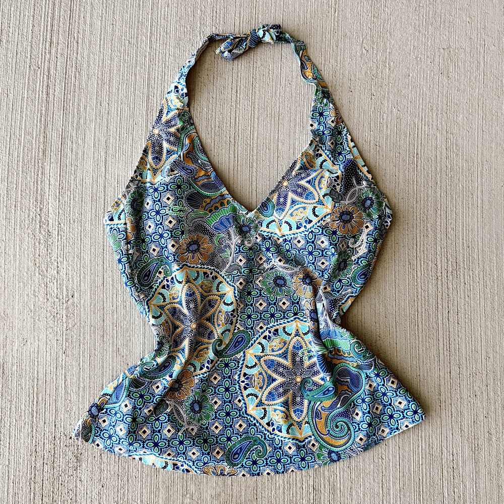Vintage floral boho halter swim tank top
